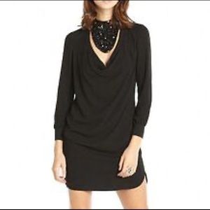 Haute Hippie Long Sleeve Black Dress With Embellished Bib